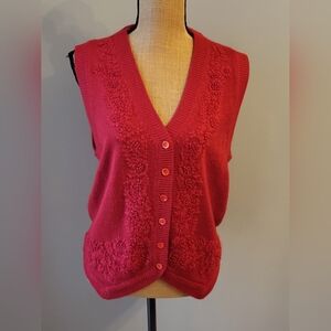 I.C. Isaacs Vintage Red Acrylic/Wool Button-up Sweater Vest Medium